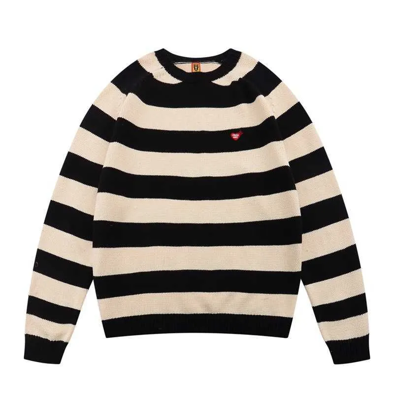 男性のセーター人間の秋冬愛の冬の愛刺繍の縞模様の縞模様のセーターは、カジュアルなプルオーバーセーター