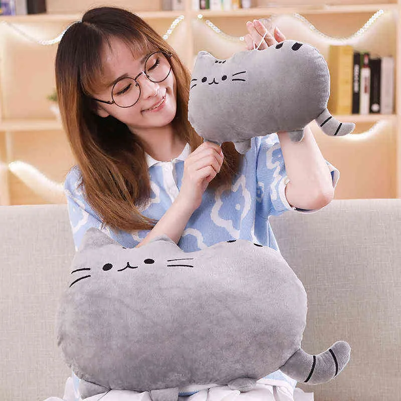 Kawaii Cat plush Pillow kitten Cushion soft Colorful Stuffed Toys gray pink white plush doll houseware gifts for girlfriend Y211119