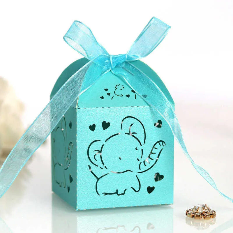 50 unids Laser Cut Elephant Hollow Carriage Favors Box Regalos Candy Dragee Boxes Baby Shower Boda Cumpleaños Envoltura Bolsas de papel 211014