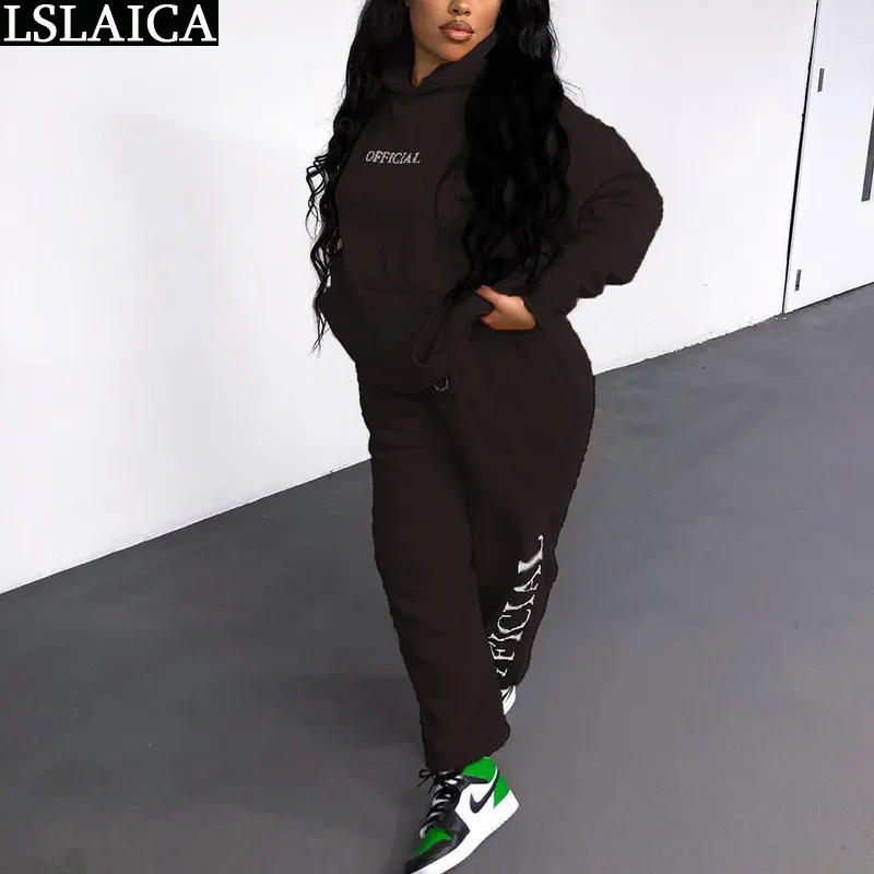 Tvådelade kläder Lös fickfäste elastisk midja Mode Lounge Wear Brev Skriv ut Casual Conjuntos Deportivos Para Mujer 210520