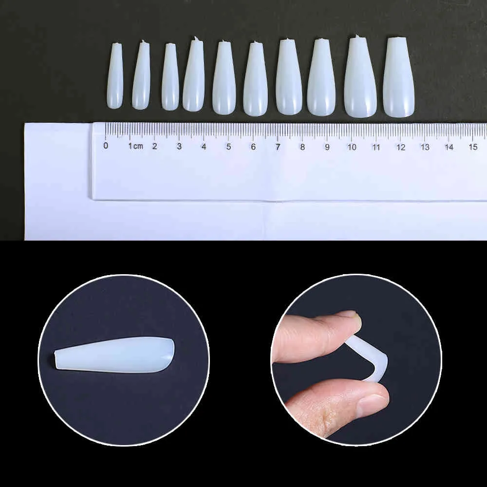 box Fake Nail Tips Extension Acrylic Transparent French False Nails Pointy Stiletto Square Full Cover Manicure Tool