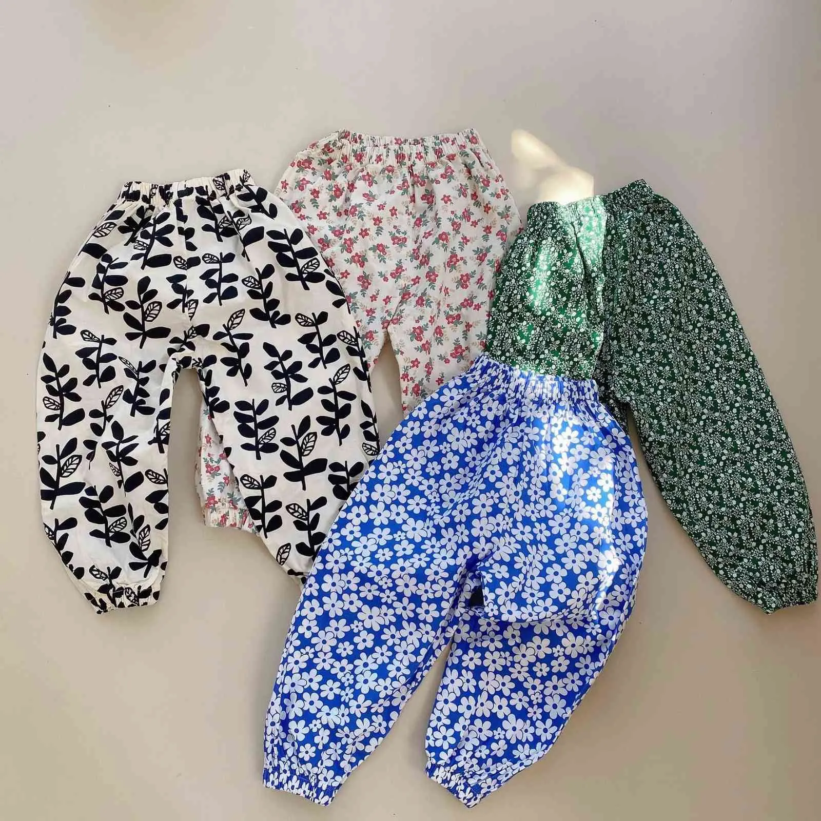 Filles minces cool pantalons amples floraux été 4 couleurs coton pantalon décontracté à la cheville 1-6 ans 210708