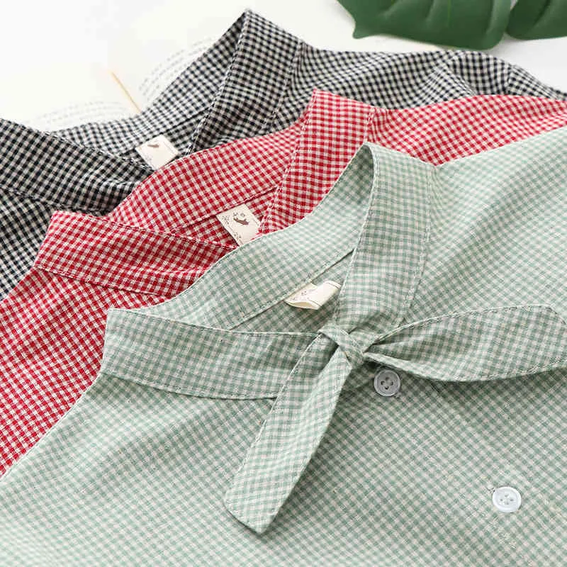 H.Sa damska bluzka i z długim rękawem muszka krawat dorywczo koszule mała szkocka krata zielony różowy elegancki bluza mujer kawaii luźne topy 210417
