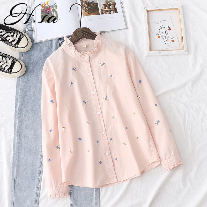 HSA Japonais Preppy Style Automne Printemps Femmes Chemise Blanche Col Montant Volants Feminino Blusas Mignon Kawaii Sweet Lolita Girl Top 210417