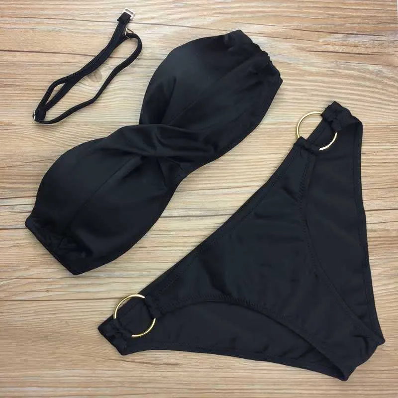 브라질의 바퀴 니 섹시한 목욕복 수영복 링 디자인 해변 수영 착용 Bandeau Strapless Bikini 세트 Maillot de Bain de 210629