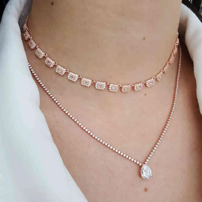 Mode voie navigable 925 argent Baguette collier pour femmes à la mode Super luxe turc beaux bijoux