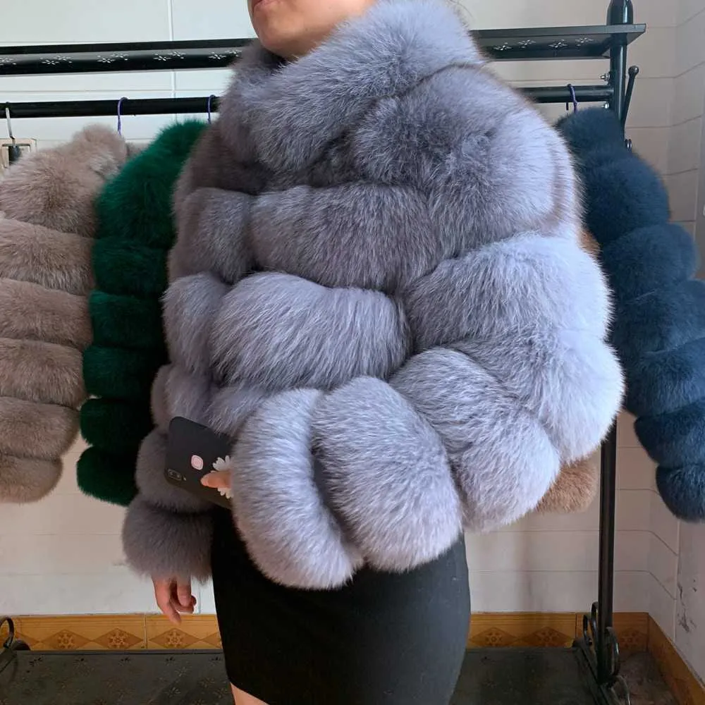Naturel court réel manteau de fourrure pour les femmes avec col montant épais chaud hiver véritable fourrure veste de haute qualité fourrure 210816