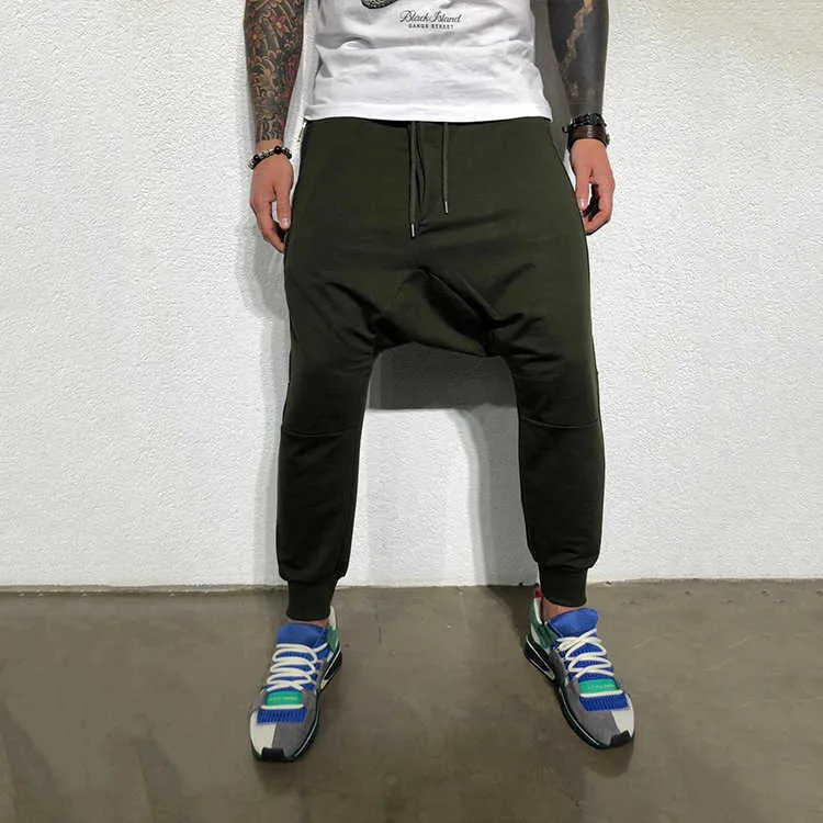 Mode harem byxor män hip hop casual joggare elastiska midja fitness sweatpants manliga streetwear cross pants byxor 210702
