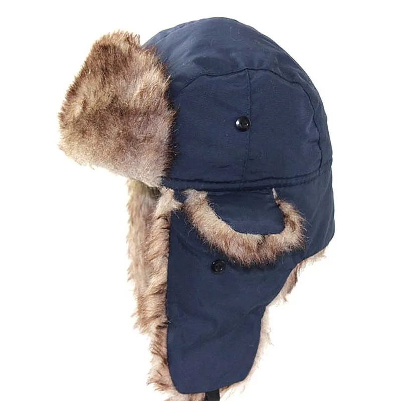 Kış Faux Kürk Tuzağı Şapkası Rus Ushanka Trooper Su geçirmez Havacılık Şapkaları Erkekler İçin Snow Eskimo Kapaklı Kap Kapak