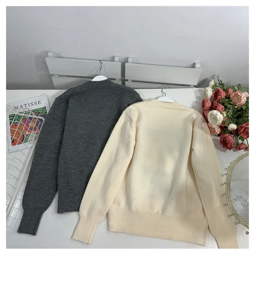 H.Sa Oversize Jumper Winter Clothes Oneck Retro Vintage Kwiatowy Jacquard Beżowy sweter Pull Pull 210417