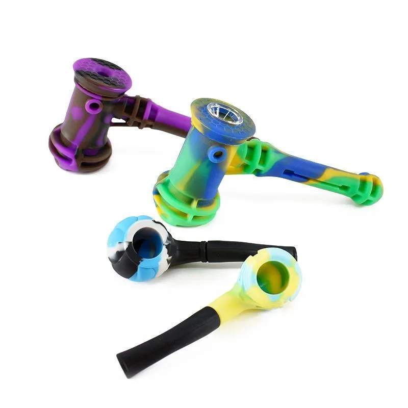 Wholesale silicone water pipe Amazing hammer Style Smoking 7 inches With 6 different colors tobacco hookahs