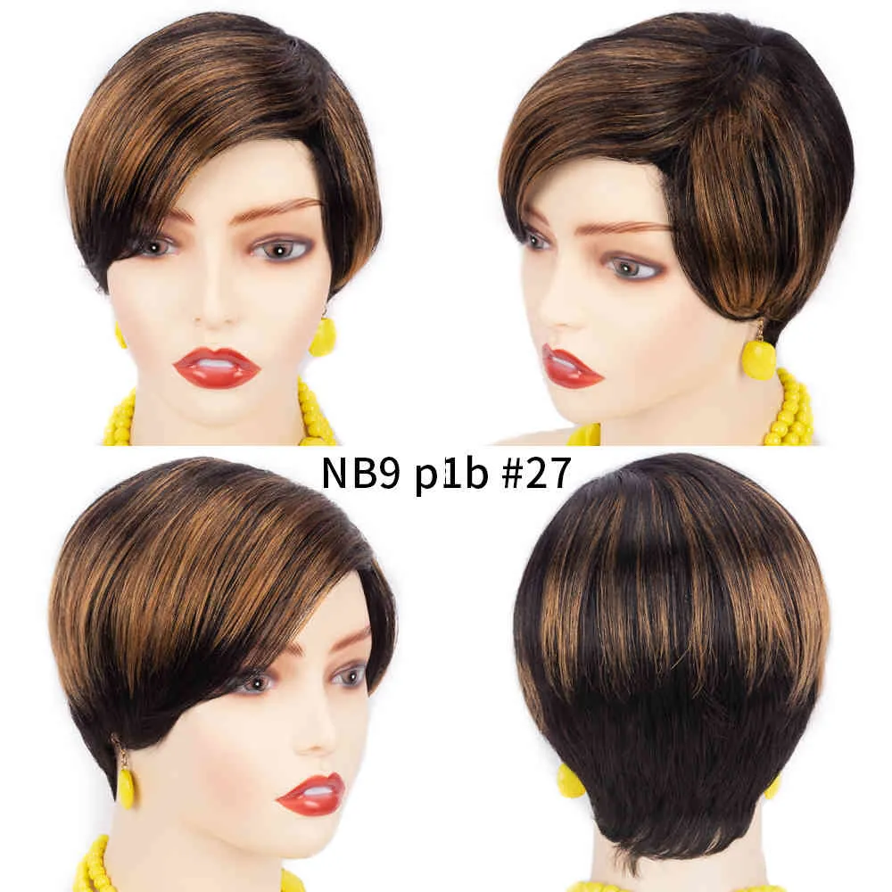 Pixie Cut Human Hair Hair Short Bob Straight Full Machine Made Ombre Blonde Burgundy Cheap Cheap for Black Women 2106302896699