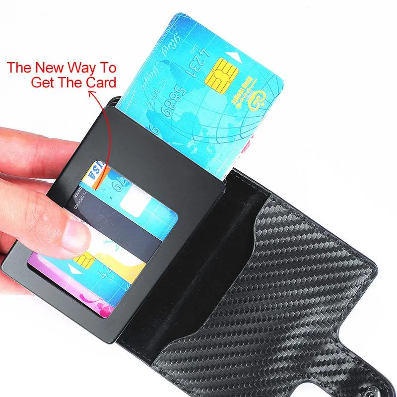 Kart sahipleri rfid sahibi kasa erkekler karbon fiber metal akıllı minimalist cüzdan deri iş bankası kart sahibi 2021 nederlands249n