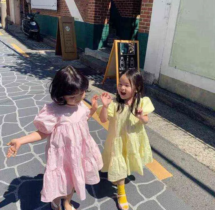 2021 Summer Baby Pink Yellow Dress, Princess Kids Sweet Clothing, Wholesale G1129