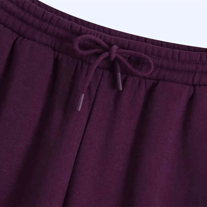 カジュアルな女性紫色の弾性ウエストスポーツパンツ春のファッションレディースソフトジョギングパンツガールズシックな基本210515