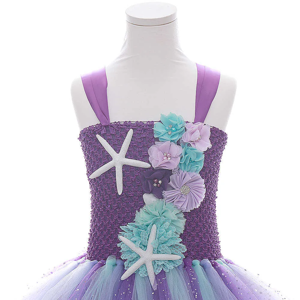 Fleur enfants filles fête d'anniversaire Tutu robes avec bandeau violet étoile de mer PrincToddler bébé filles mariage DrKids tissu X0803