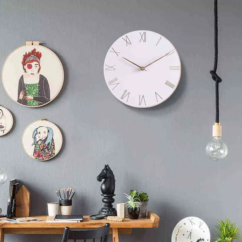 Nouvelle horloge en bois moderne minimaliste nordique horloge salon décoration de la maison accessoires mode atmosphère muet Quartz horloges murales H1230