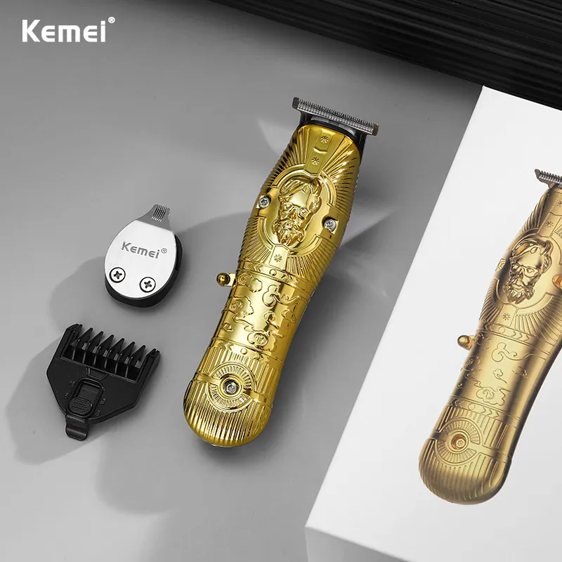 Kemei KM 3709 PG Professional Electric Gold Metal Body Beard Shaver Clipper Titanium Knife Cutting USB Charger Machine2131007