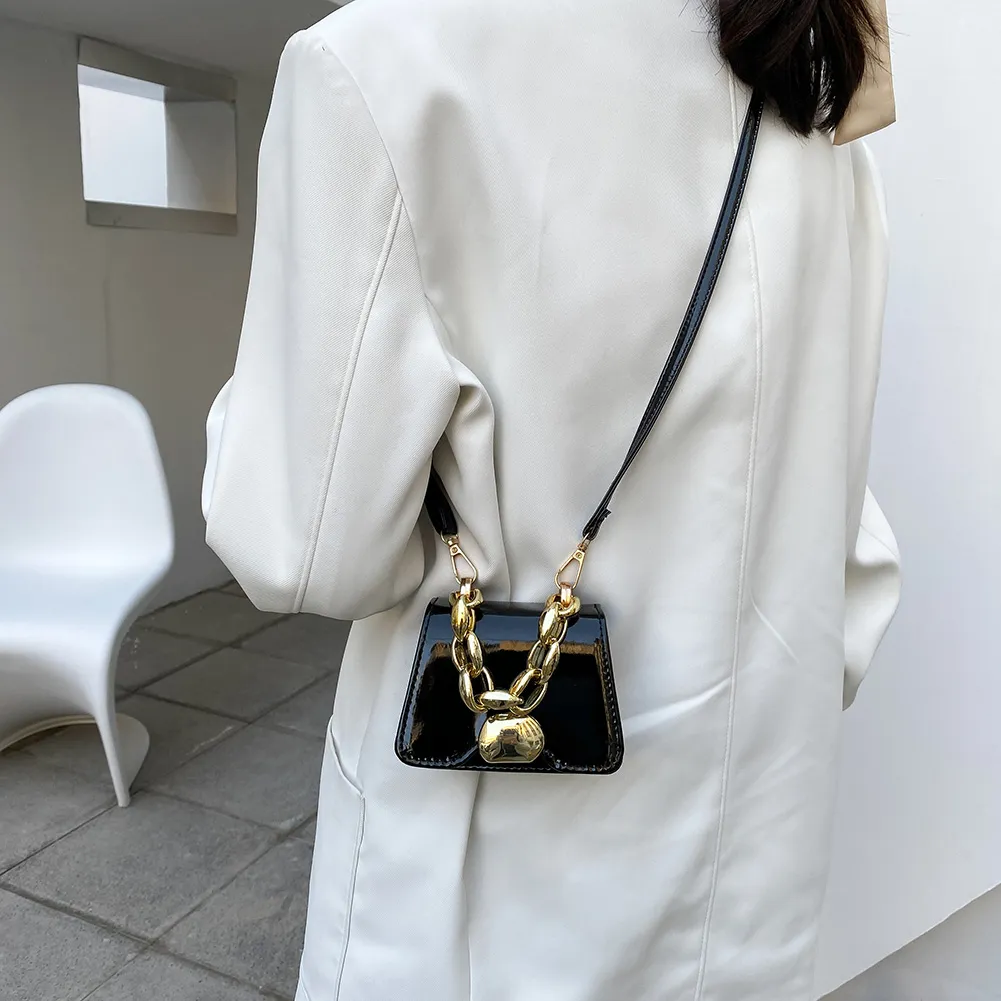 Retro PU Leather Mini Crossbody Bag For Women Fashion Thick Chain Small Handbags Casual Solid Color Ladies Shoulder Messenger Ba
