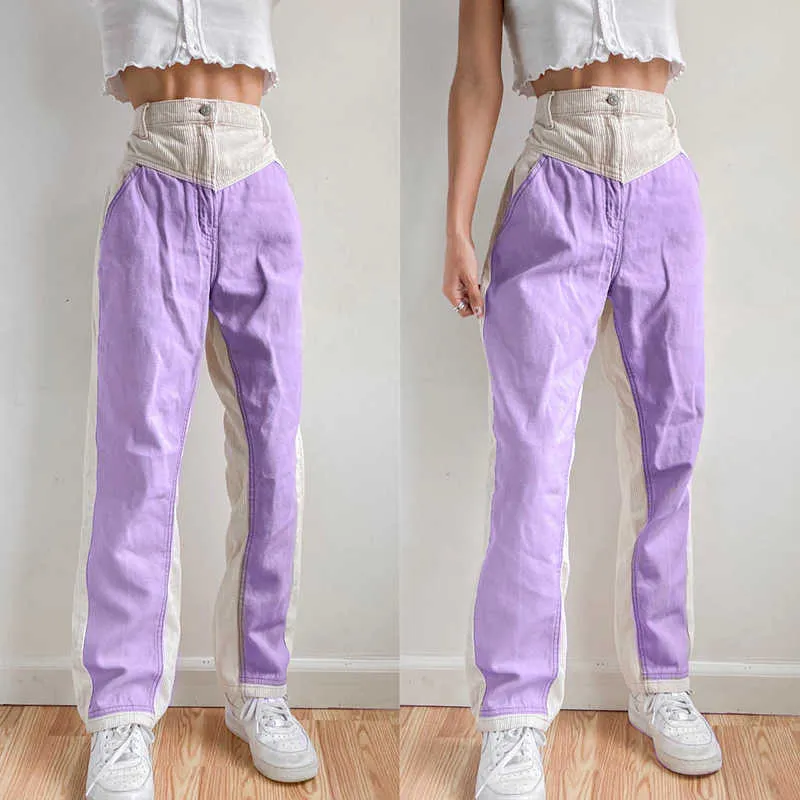 HOUZHOU Y2k Pink Corduroy Pants Women Patchwork Streetwear Women Trousers for Women Aesthetic High Waist Straight Pants Q0801