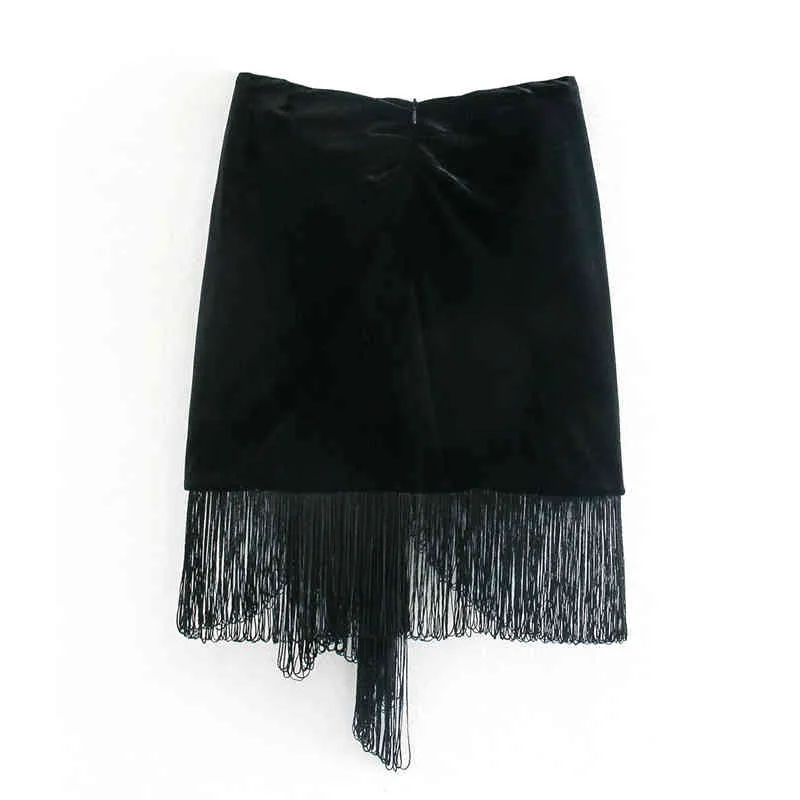 Elegant Women Tassels Skirt Fashion Ladies Black Velvet Mini Sexy Female Streetwear High Waist Chic Girl 210427