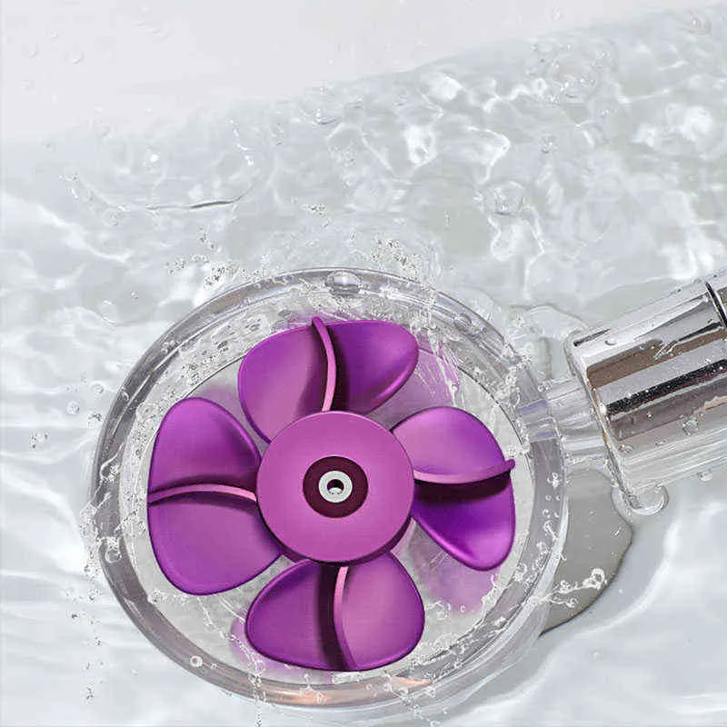 Turbine de douche à main à économie d'eau à haute pression rotative à 360 ° Ventilateur de pluie Pommeau de douche Buse turbo Accessoires de baignoire Rotation W H1209