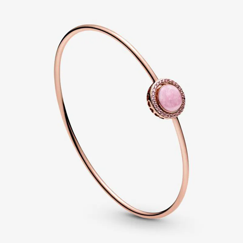2021 925 Sterling Silver Pink Round Buckle Rose Gold Bracelet Valentine's Day Gift Women DIY Fashion Jewelry