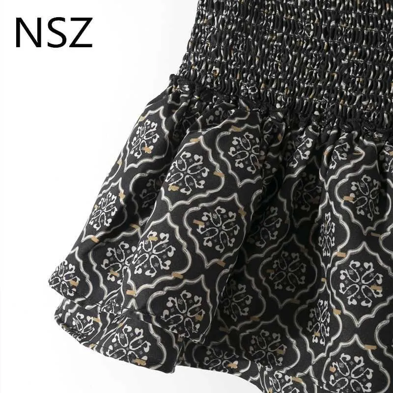NSZ Dames Print Vintage Tiered Ruches Mini Rok Elastische Hoge Taille Sweet Jupe Femme Falda 210629