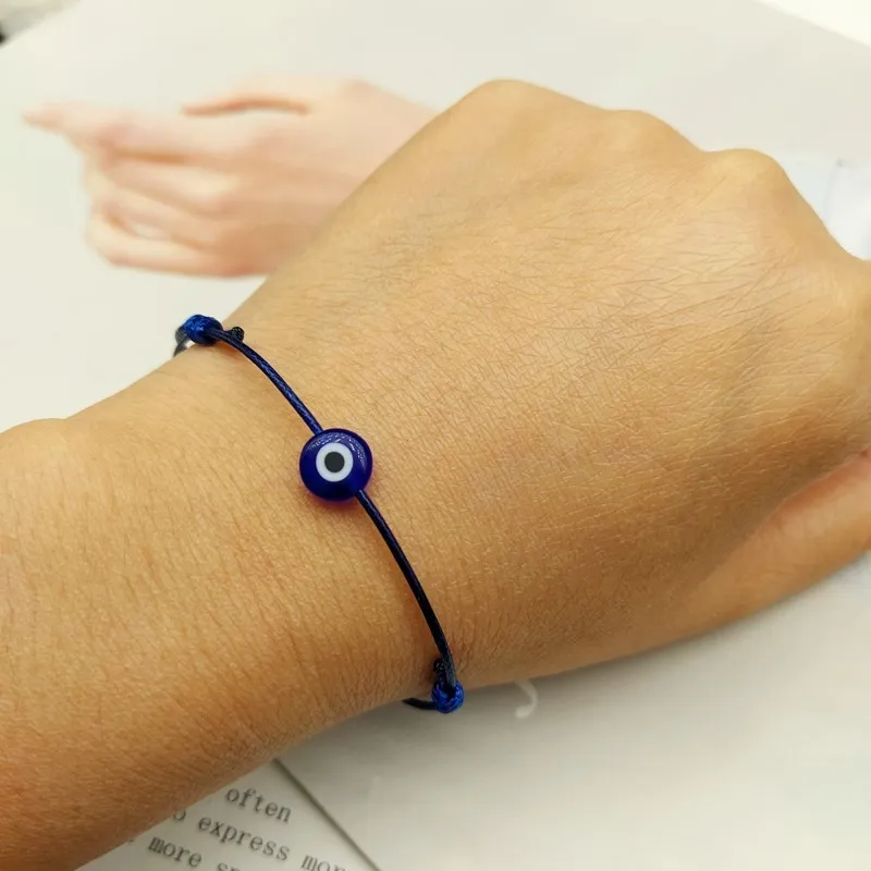 2 pçs liso azul olho mau trançado masculino pulseira da sorte feminina ajustável sorte preto vermelho corda pulseiras femininas novas joias da moda