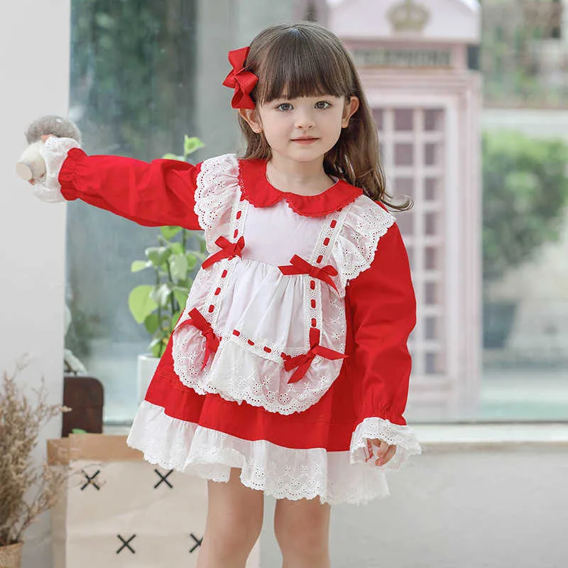 Ragazze in stile spagnolo Alice Princess Lotia Dress Bambini Spagna Boutique Abiti in cotone a maniche lunghe Baby Birthday Party Frock 210615