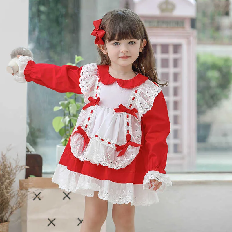 Spanish Style Girls Alice Princess Lotia Dress Children Spain Boutique Long Sleeve Cotton Dresses Baby Birthday Party Frock 210615