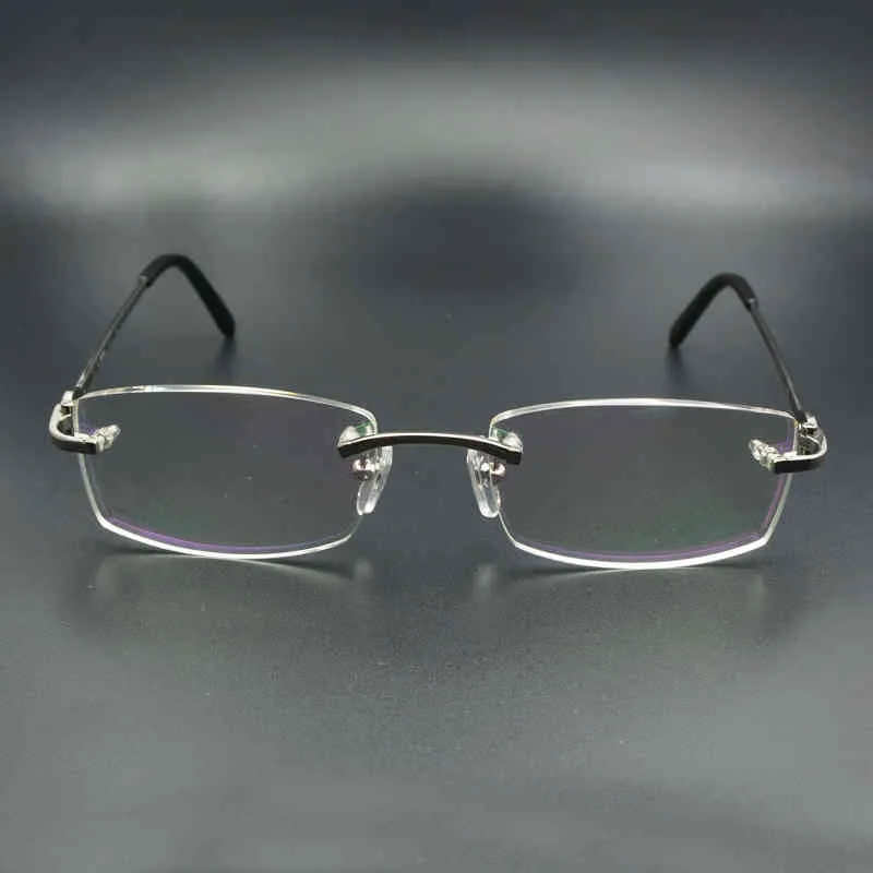 リムレスクリアメガネフレームメンズ透明な光学眼鏡メタルデイスナーアイウェア充填処方メガネ9008503