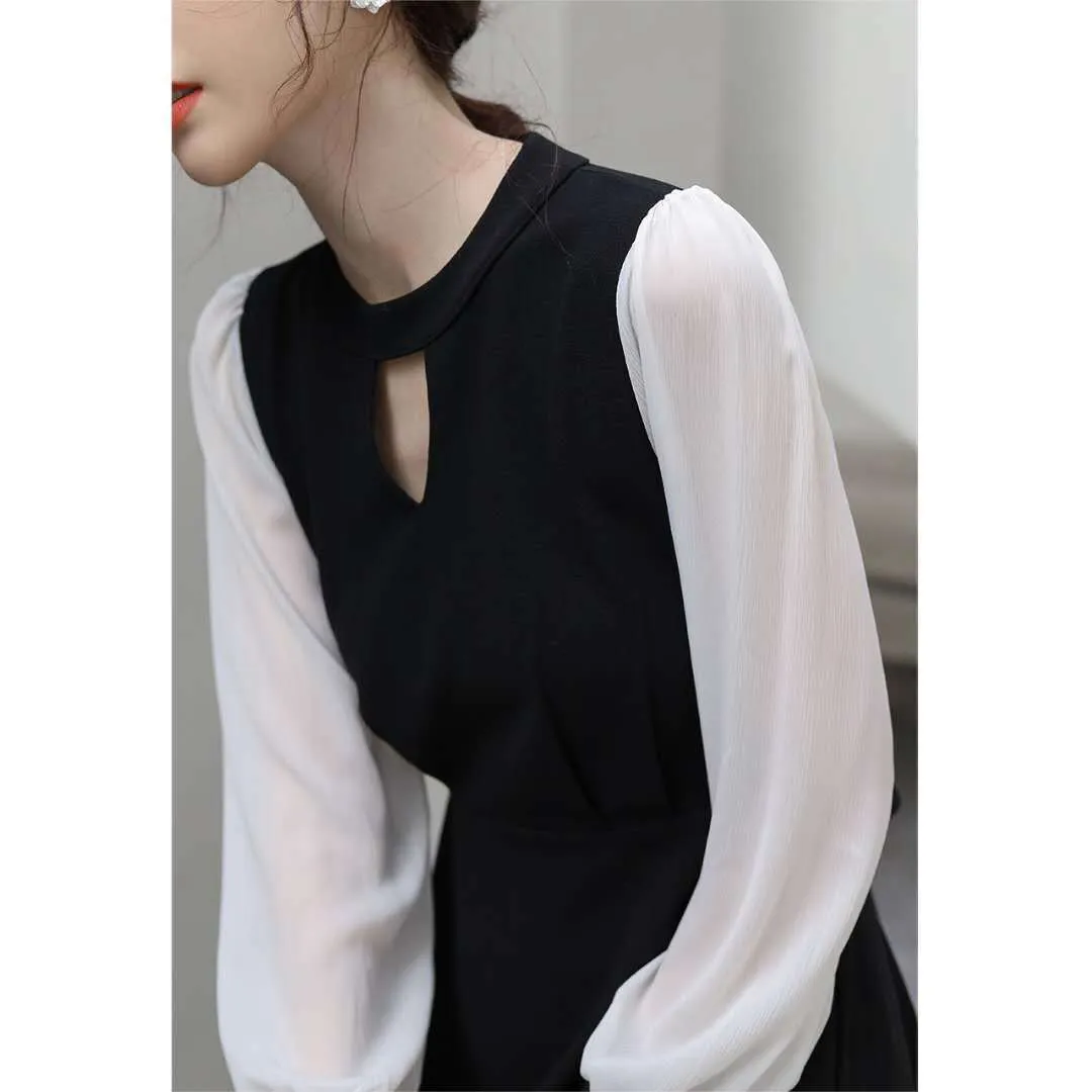 Elegant Solid Dress Women Office Lady O-Neck Sexy Slim Black Dress Evening Party Long Sleeve Midi Dress Korean 210521