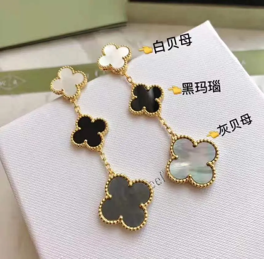 High Quality Fashion 100% S925 Sterling Silver Double flower Sanhua Earring Clover earrings Women's Luxury Brand Jewelry
