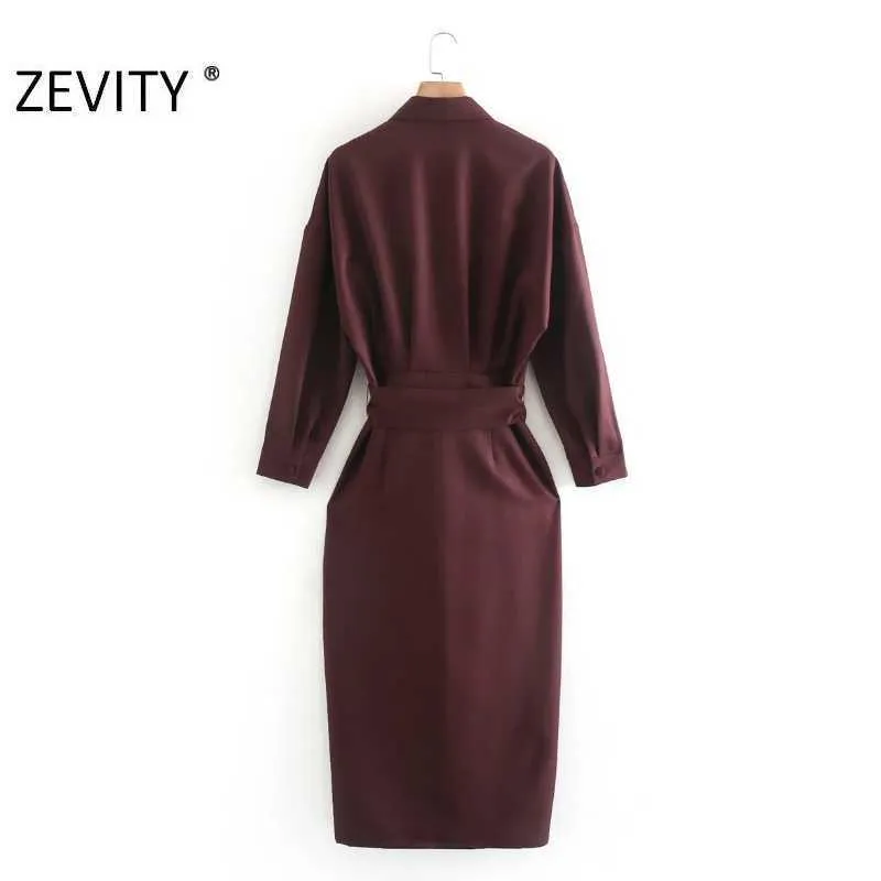 Zevidade Mulheres Vintage Vintage Breasted Bow amarrado Sashes Midi Dress Femme Batwing Manga Casual Slim Vestido Chic Roupas DS4627 210603