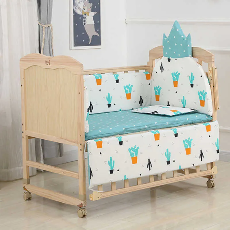 5 pçs 11060cm conjunto de cama do bebê recém-nascido para menina menino berço pára-choques protetor coroa design folha cama do bebê fronha5105665