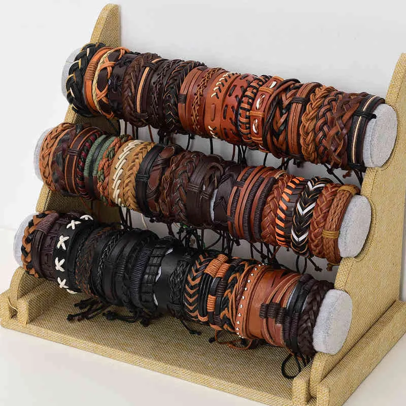 Bracelets manchette en cuir pour hommes et femmes, de 36 pièces, bijoux, cadeaux de fête, Styles mixtes, taille réglable 220122267m, en vrac, de 36 pièces