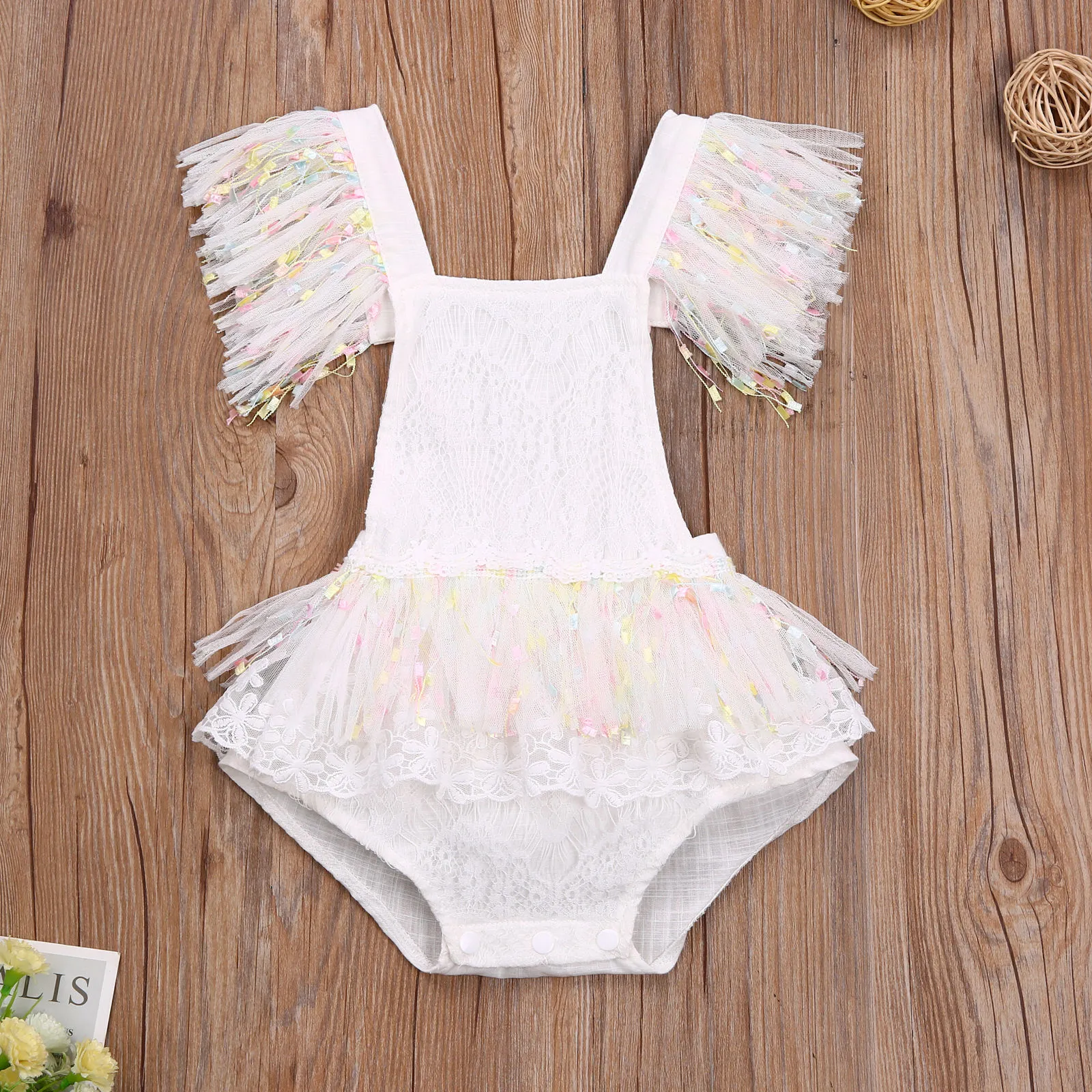 3M-3Y Summer Princess born Infant Baby Girls Romper Lace Tassel Tutu Birthday Party Clothes For Girl Jumpsuit 210515