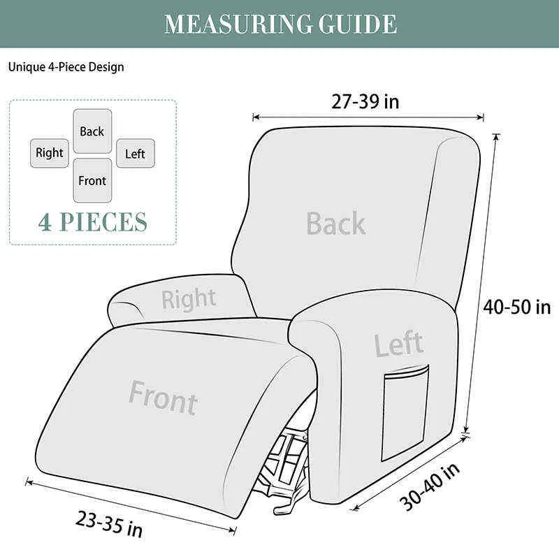 4 pièces Jacquard housse de canapé inclinable pour salon chaise inclinable élastique relaxant housse de fauteuil 211102