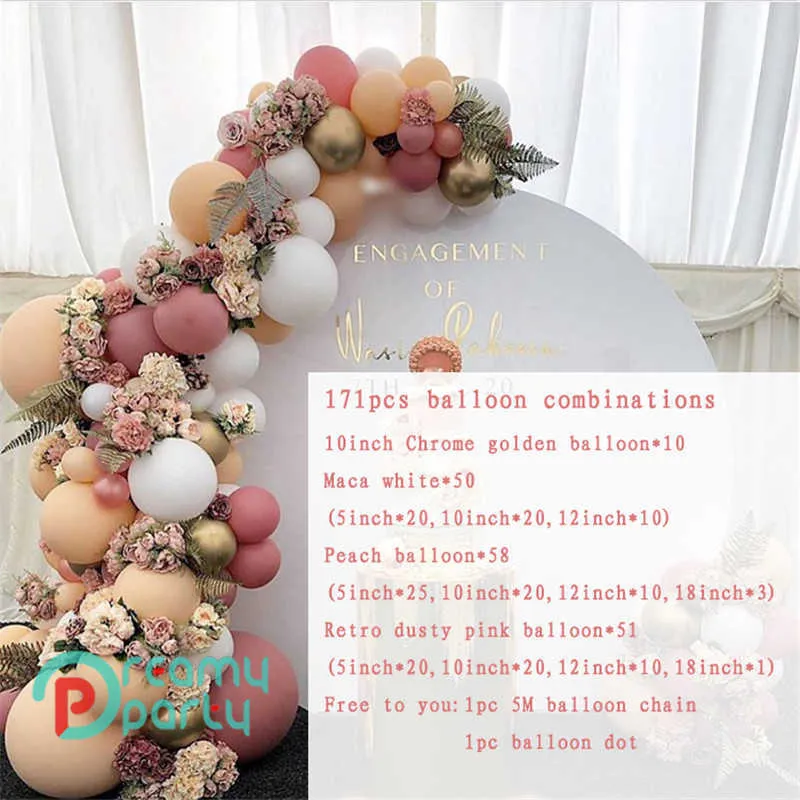 Bricolage rétro poussiéreux rose pêche ballon guirlande arc Kit or blanc ballon pour anniversaire bébé douche mariages fête décoration 210626