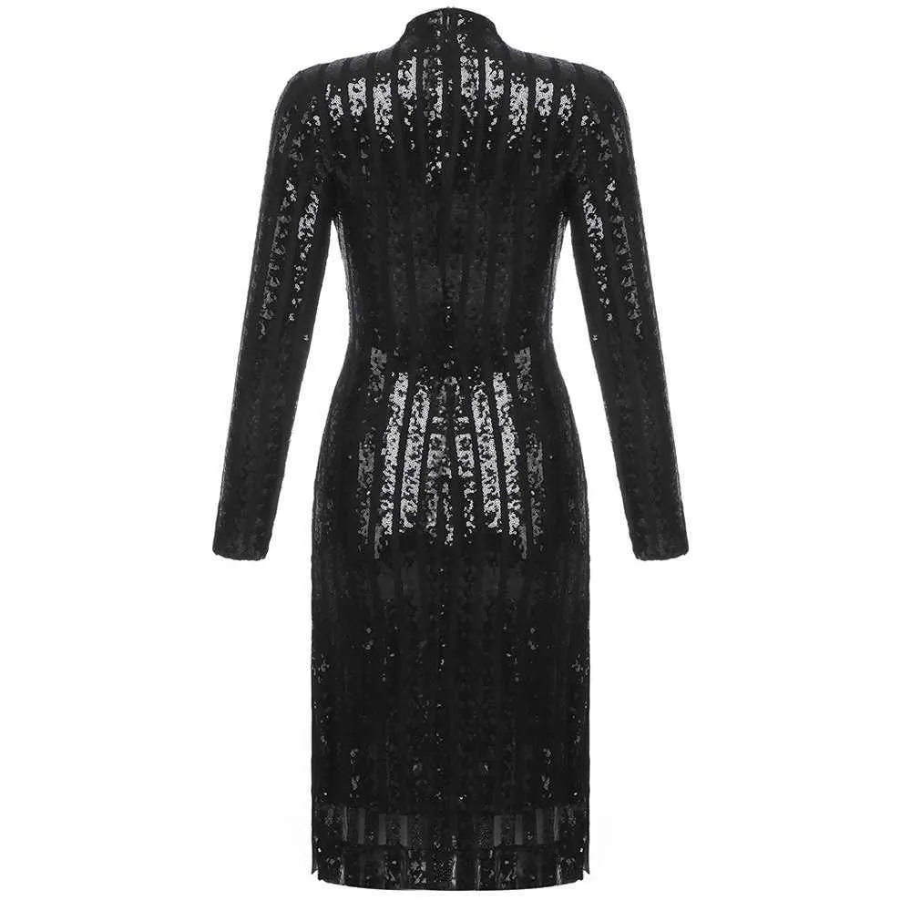 Ocstrade Sequin Bandage Robe Femmes Arrivées Sexy Col Roulé À Manches Longues Noir es Bodycon Party 210527