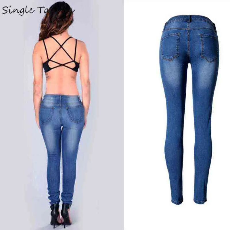 Taille basse élasticité Skinny Jeans Femme classique Vintage blanchi grande taille Push Up Jean femmes mode bleu crayon Demin pantalon 211129