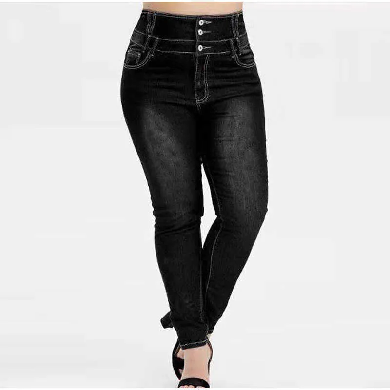 Plus storlek knapp upp hög midja skinny penna denim pant våren koreanska stil sträcka bodycon röda långa byxor mamma jeans 210629