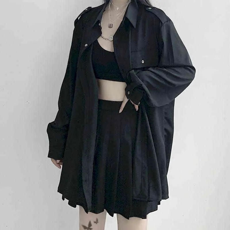 gotisk punk svart skjorta kvinnor blus harajuku mörk lös casual höstverktyg långärmad student allmatch topp 210401