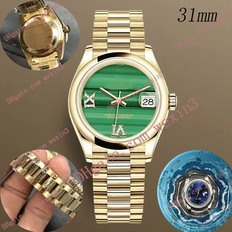 Deluxe Woman Watch 31mm Mechanical Automatic Diamond Frame Presidents Armband Green Standed Face Montre de Luxe 2813 Steel Waterp212s