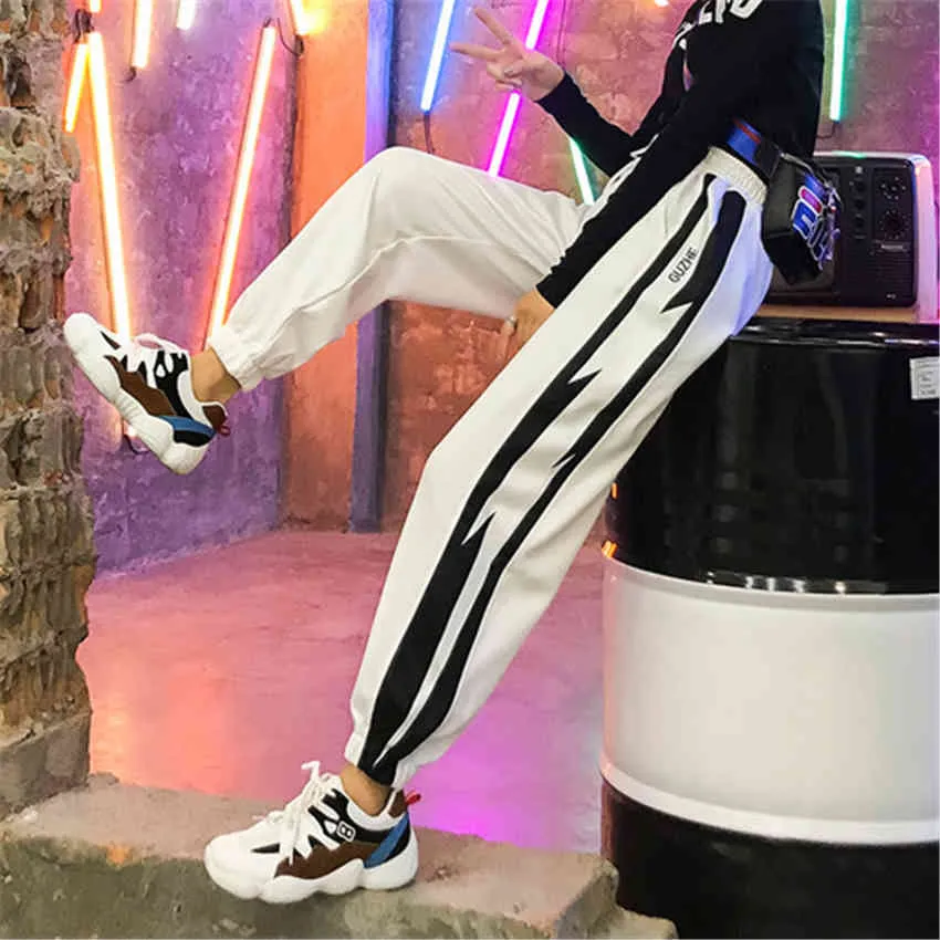 Summer Fashion trousers black white hip hop pants women joggers sweat streetwear Side Stripe long pantalon femme 210520