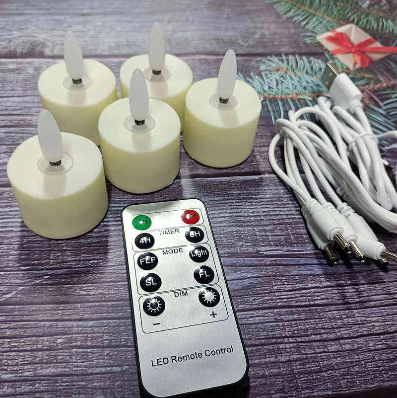Neue USB Aufladbare Tee Lichter Mit Timer Fernbedienung LED Weihnachten Kerzen 3D Flammenlose Flimmern Für Halloween Hause dekoration H1222