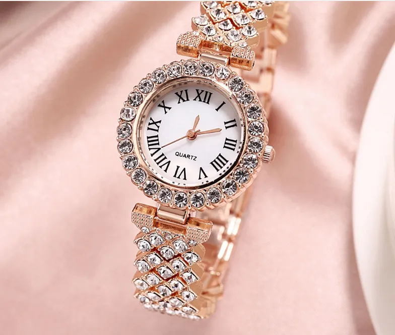 Mulilai Brand 32 mm luksusowy styl zegarki damskie Diamentowy biały tarcza Eleganckie kwarcowe panie zegarek bransoletka różowa złota