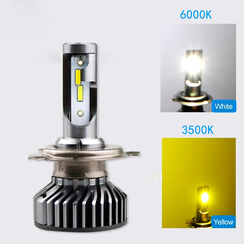 Y2/F2 Car LED Headlight 6000K White 3500K Yellow Light Auto Modified Lamp H7 H3 H4 9005 9006 H13 9007 Bulb Waterproof LIghts