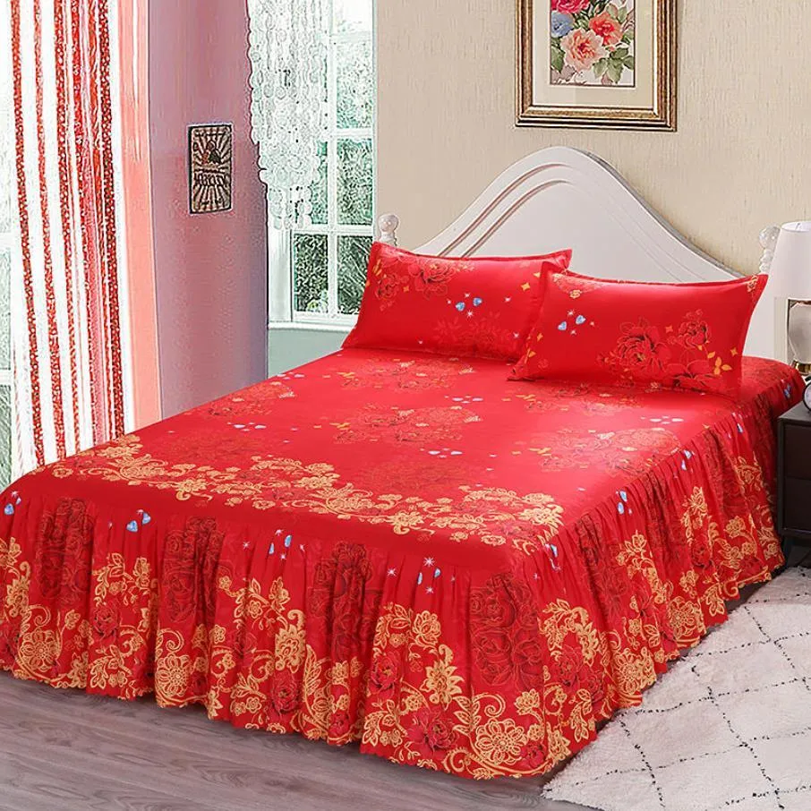 17 stili lenzuolo moda romanticismo rosa rosso rosa layout camera da letto biancheria da letto matrimoniale copriletto gonna casa include federa F0014 210420